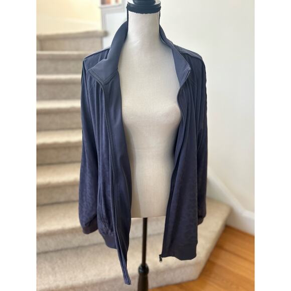 Athleta Slate Blue Leopard Print Zip Up Windbreaker Bomber Jacket - Picture 4 of 8